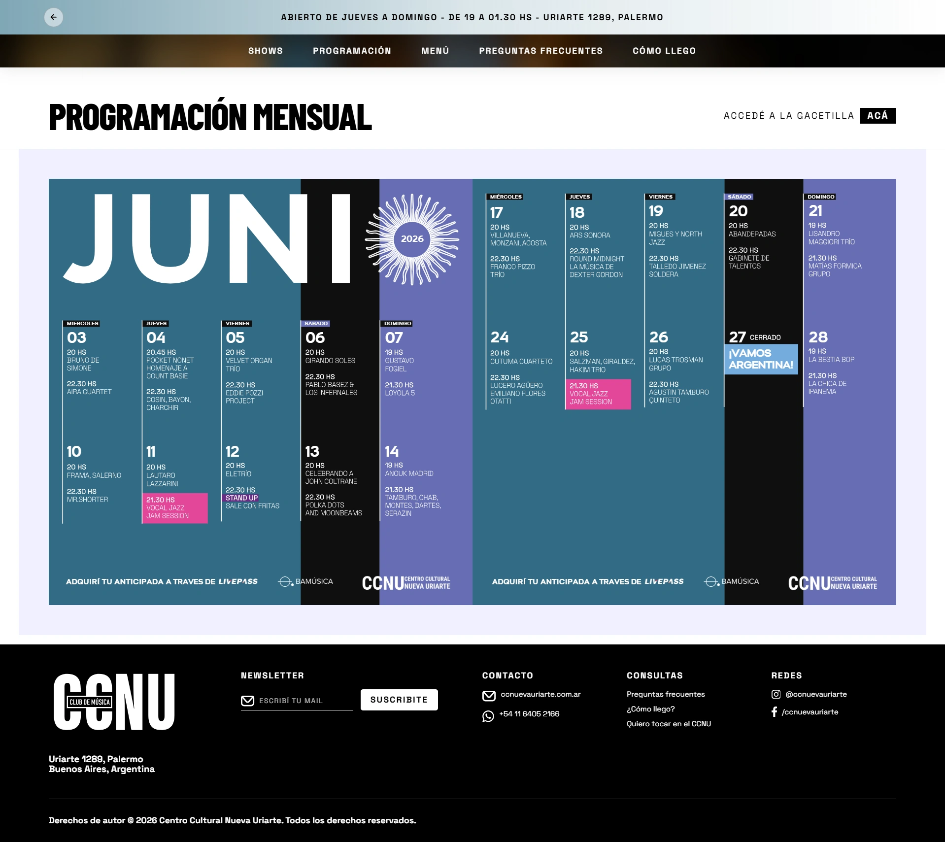 Captura de la página de programación de CCNU