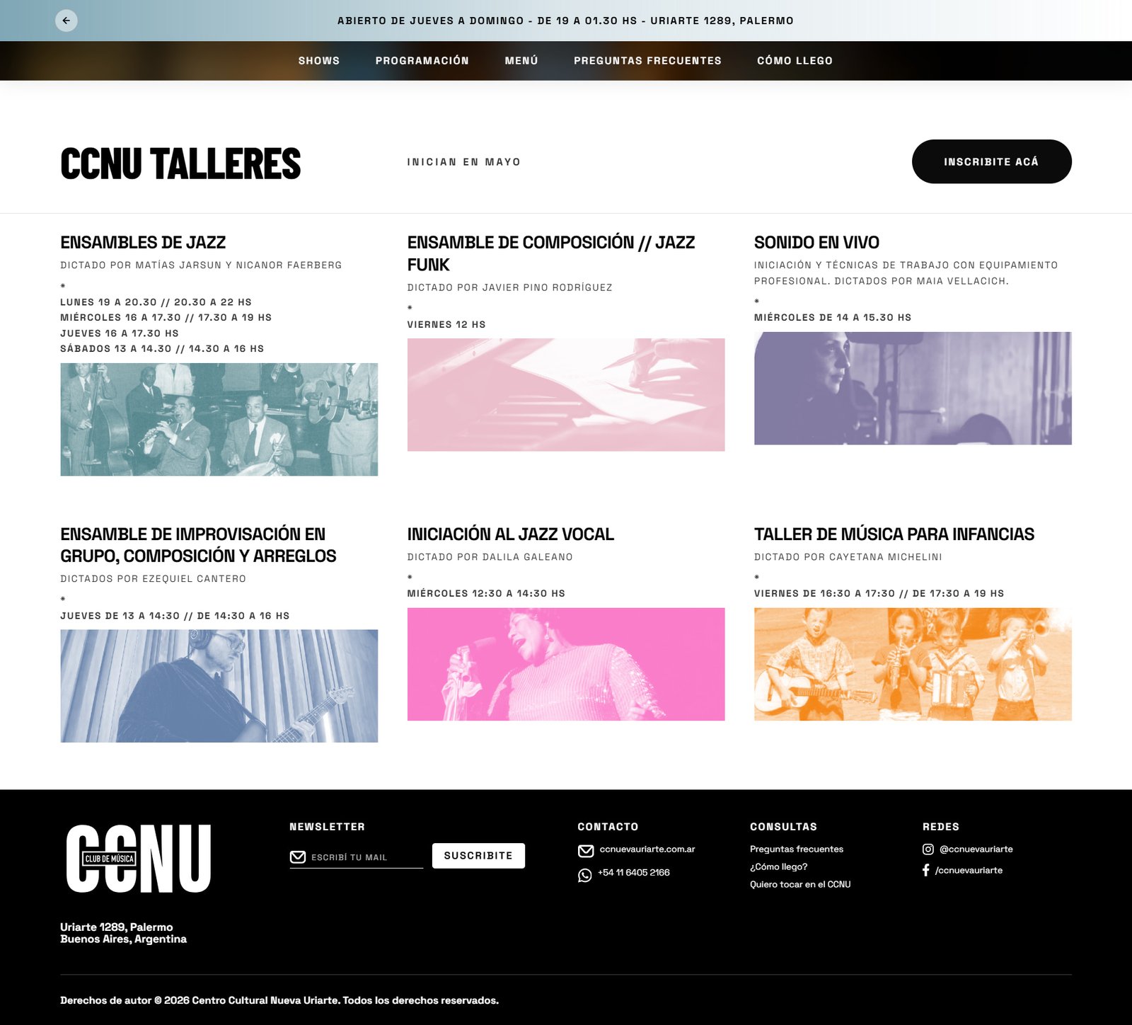 Captura de la página de talleres de CCNU