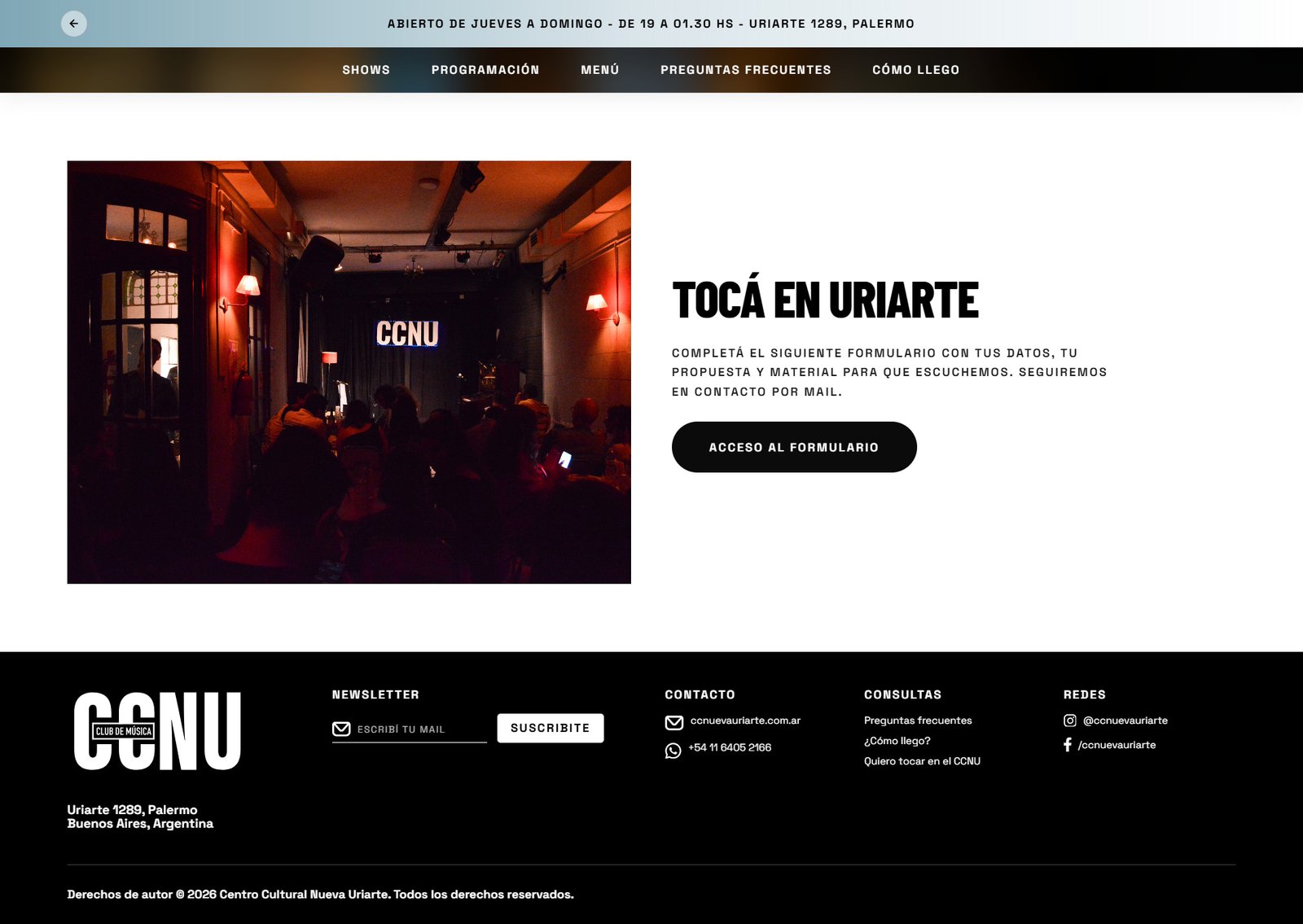 Captura de la página Tocá en Uriarte de CCNU